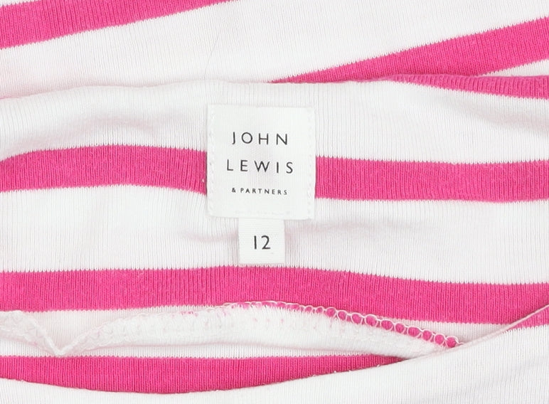 John Lewis Pink Striped T-Shirt, Size 12, Casual Women's Top