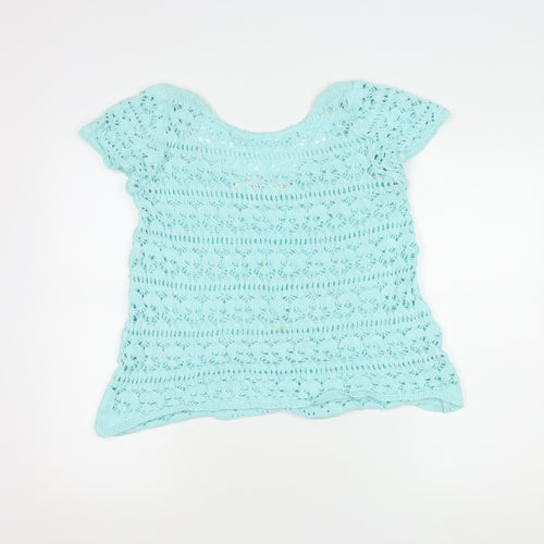 Zaraknit Women's Blue Cotton Crochet Top, Size 12