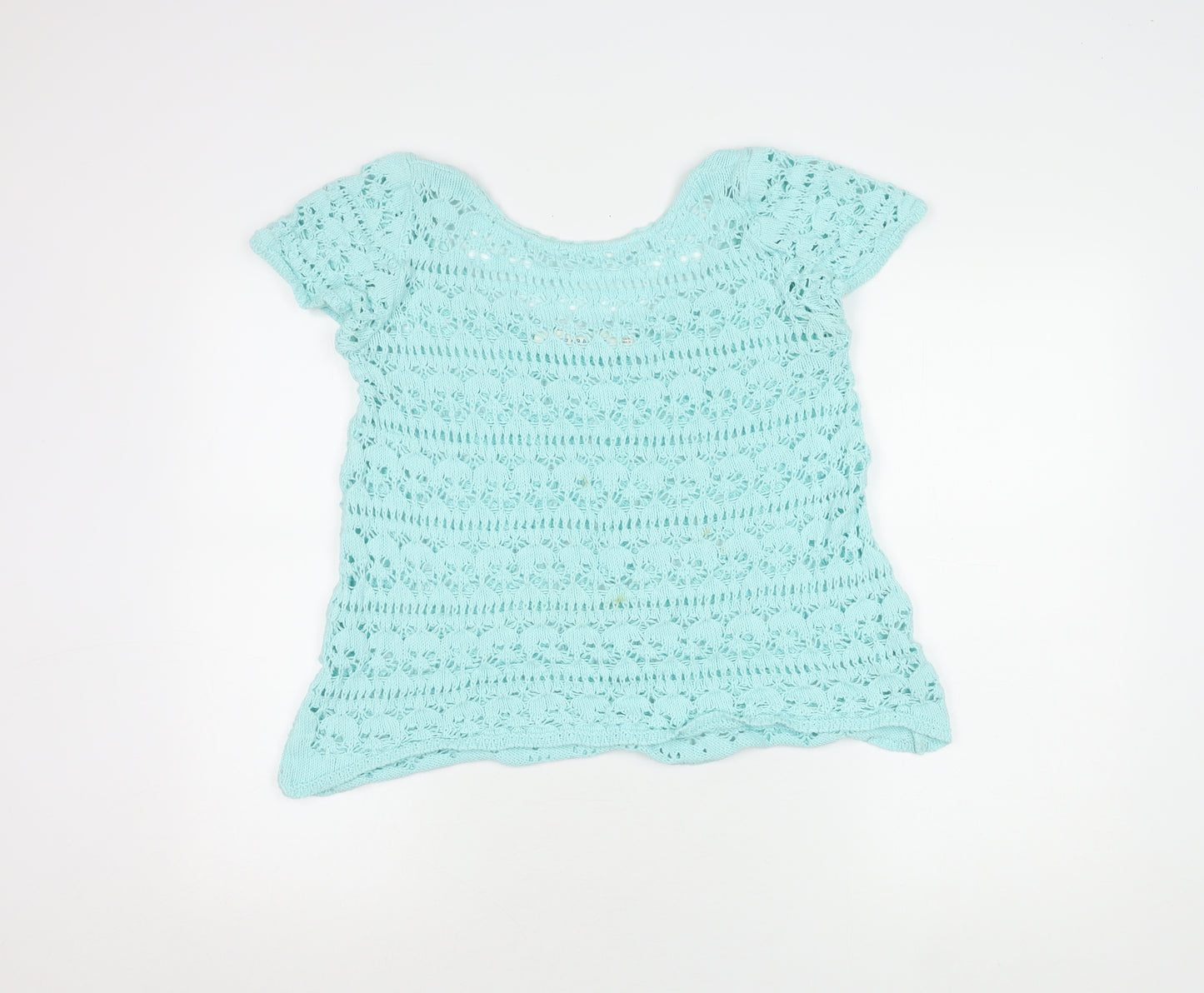 Zaraknit Women's Blue Cotton Crochet Top, Size 12