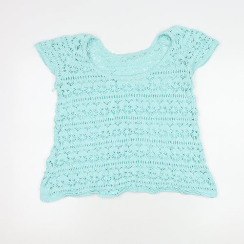 Zaraknit Women's Blue Cotton Crochet Top, Size 12