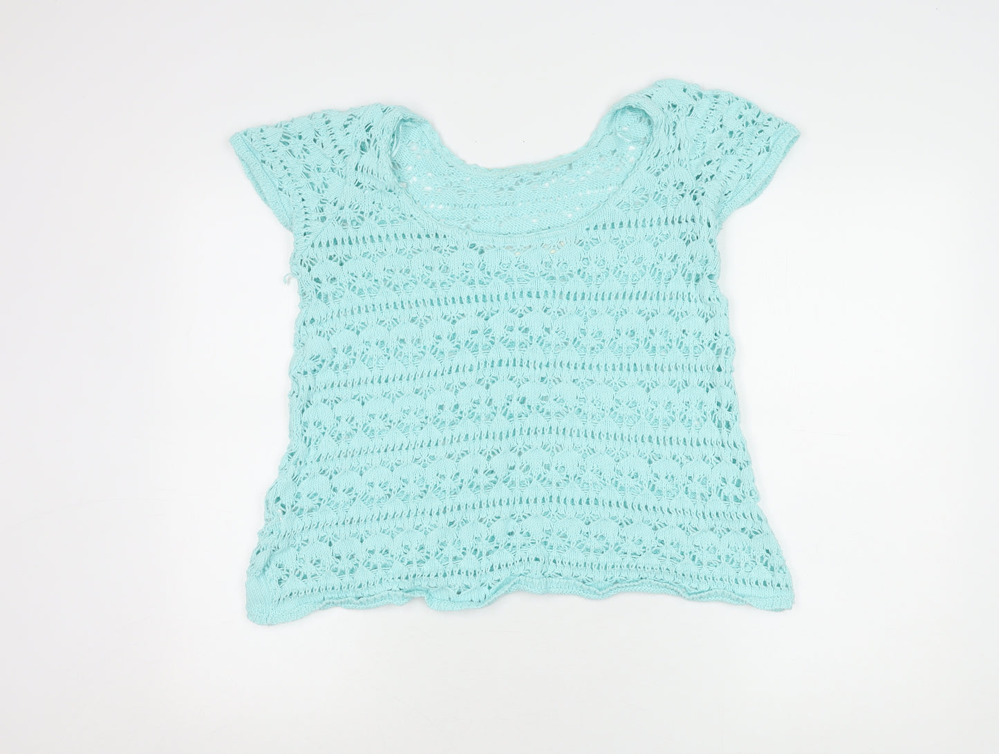 Zaraknit Women's Blue Cotton Crochet Top, Size 12