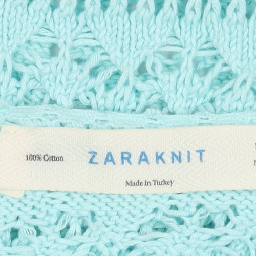Zaraknit Women's Blue Cotton Crochet Top, Size 12
