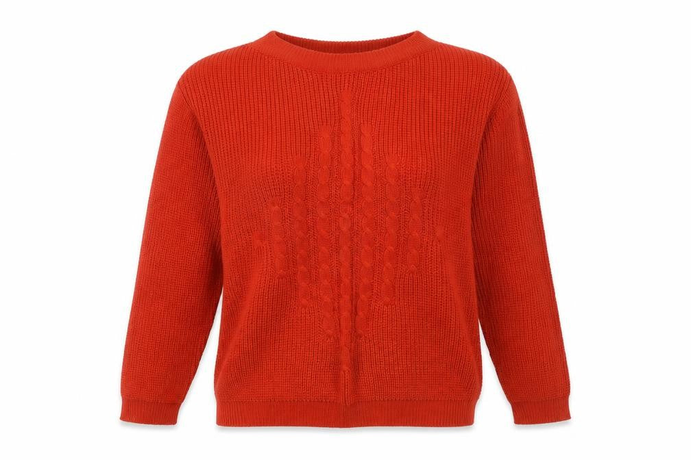 Front view of Planet Women's Orange Tight-Knit Jumper, size L
