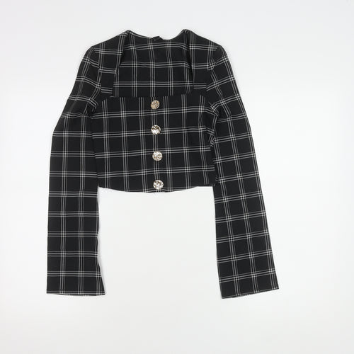 River Island Women's Black Check Cropped Blouse Size 6