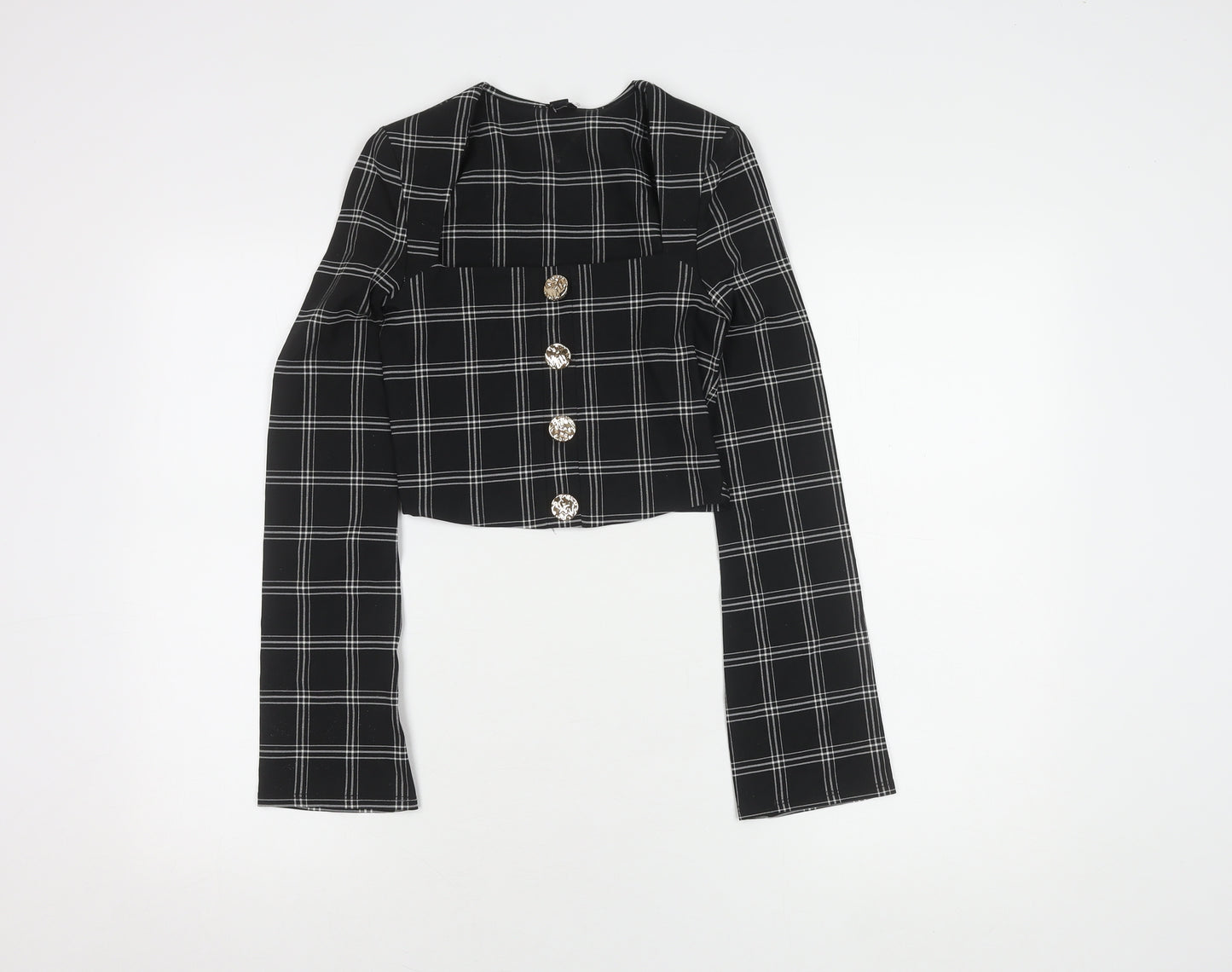 River Island Women's Black Check Cropped Blouse Size 6