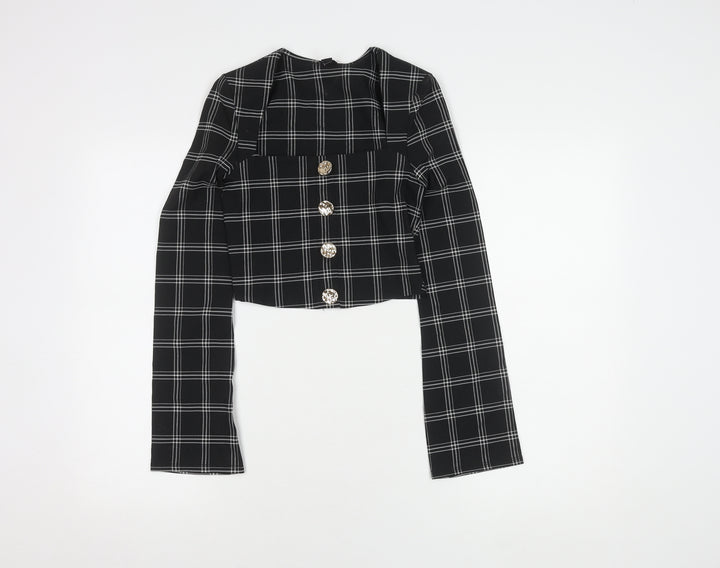 River Island Women's Black Check Cropped Blouse Size 6