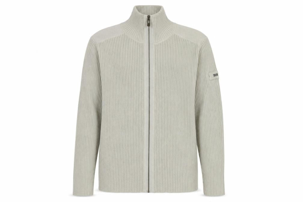 Front view of FreeBase XL Beige Full Zip Jumper for Men