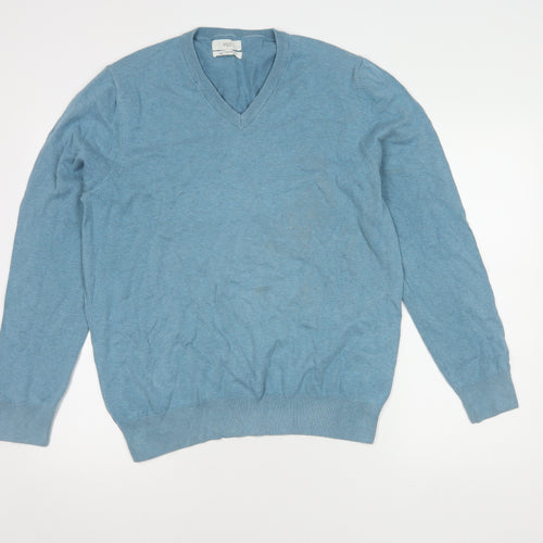 Marks and Spencer Men's Blue Cotton Pullover Jumper L