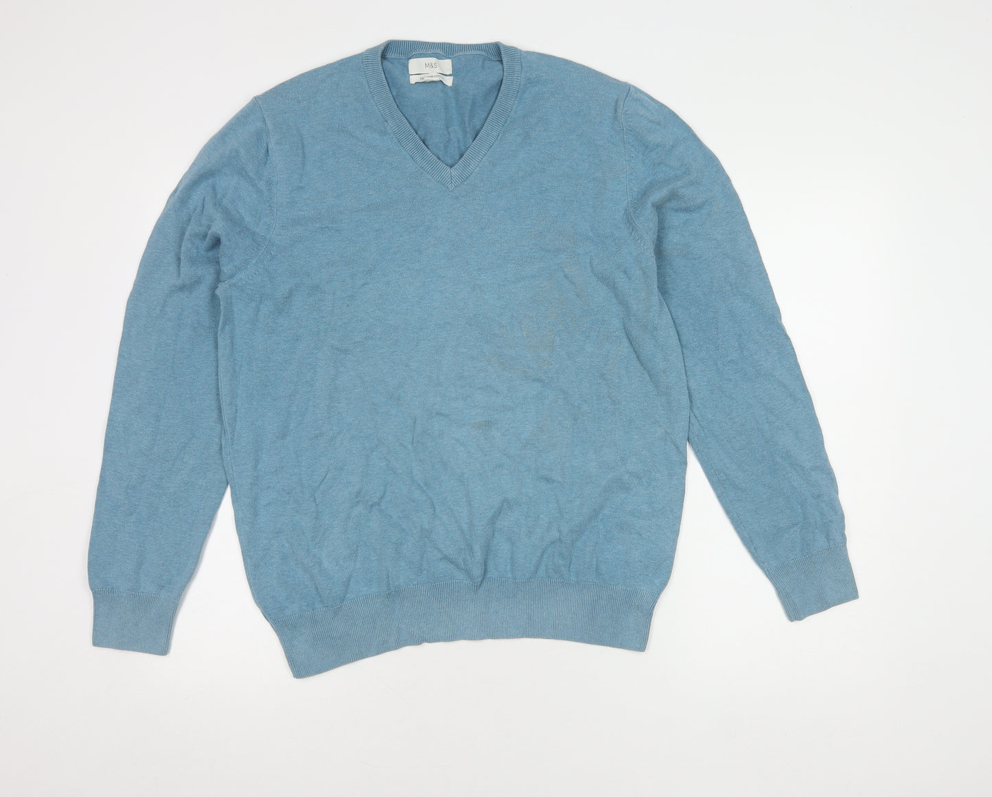 Marks and Spencer Men's Blue Cotton Pullover Jumper L
