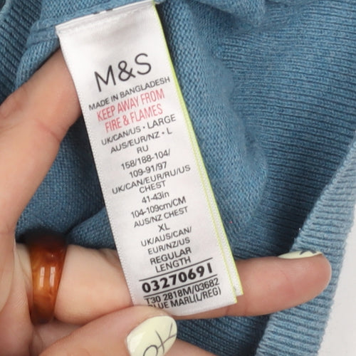 Marks and Spencer Men's Blue Cotton Pullover Jumper L