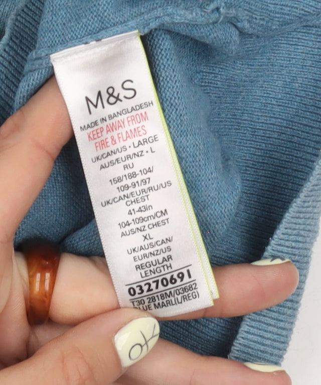 Marks and Spencer Men's Blue Cotton Pullover Jumper L