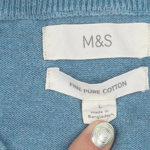 Marks and Spencer Men's Blue Cotton Pullover Jumper L