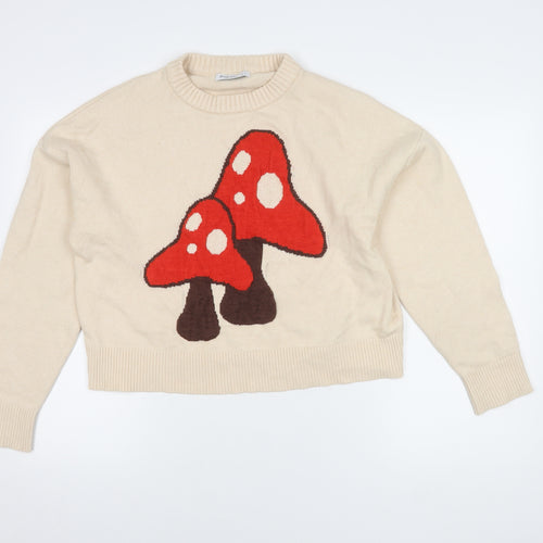 Stradivarius Women's Beige Pullover Jumper Size 12