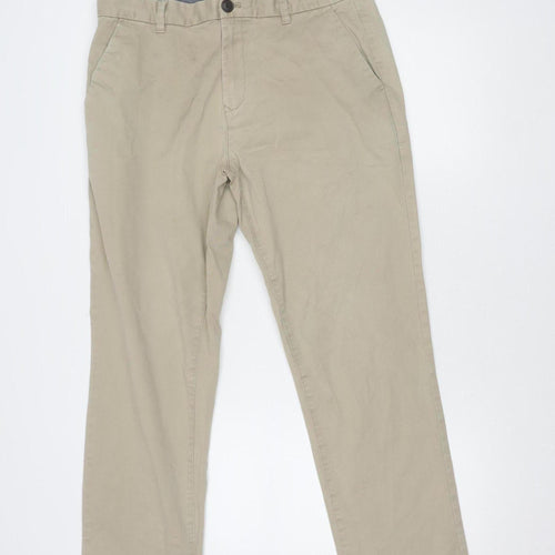 Next Men's Beige Chino Trousers 34R Straight Fit