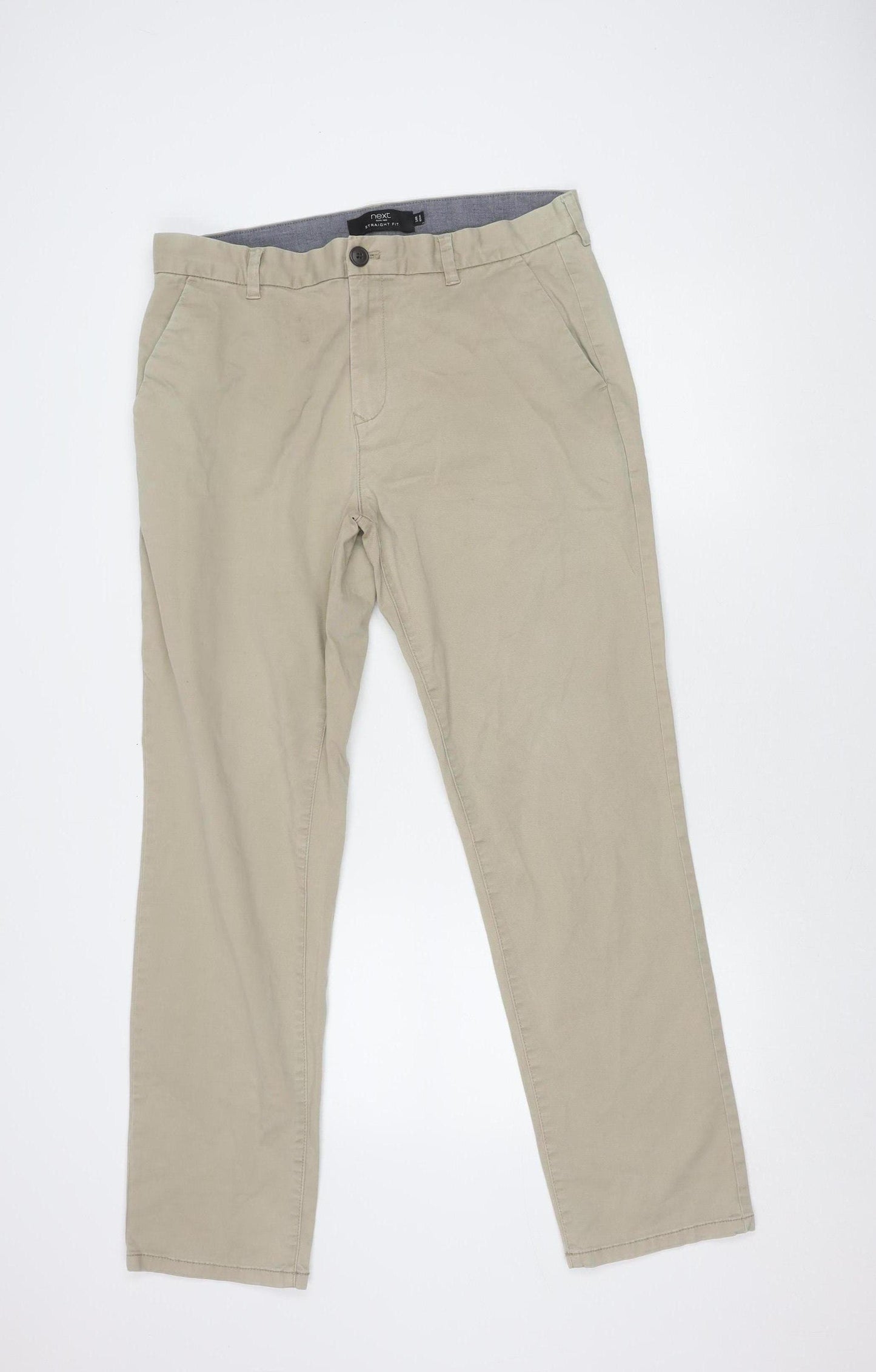 Next Men's Beige Chino Trousers 34R Straight Fit