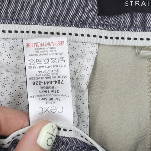 Next Men's Beige Chino Trousers 34R Straight Fit