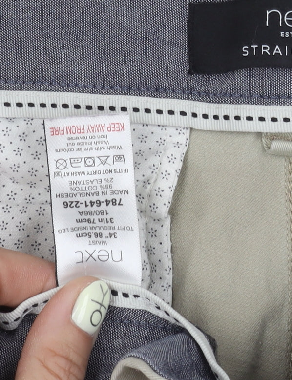Next Men's Beige Chino Trousers 34R Straight Fit