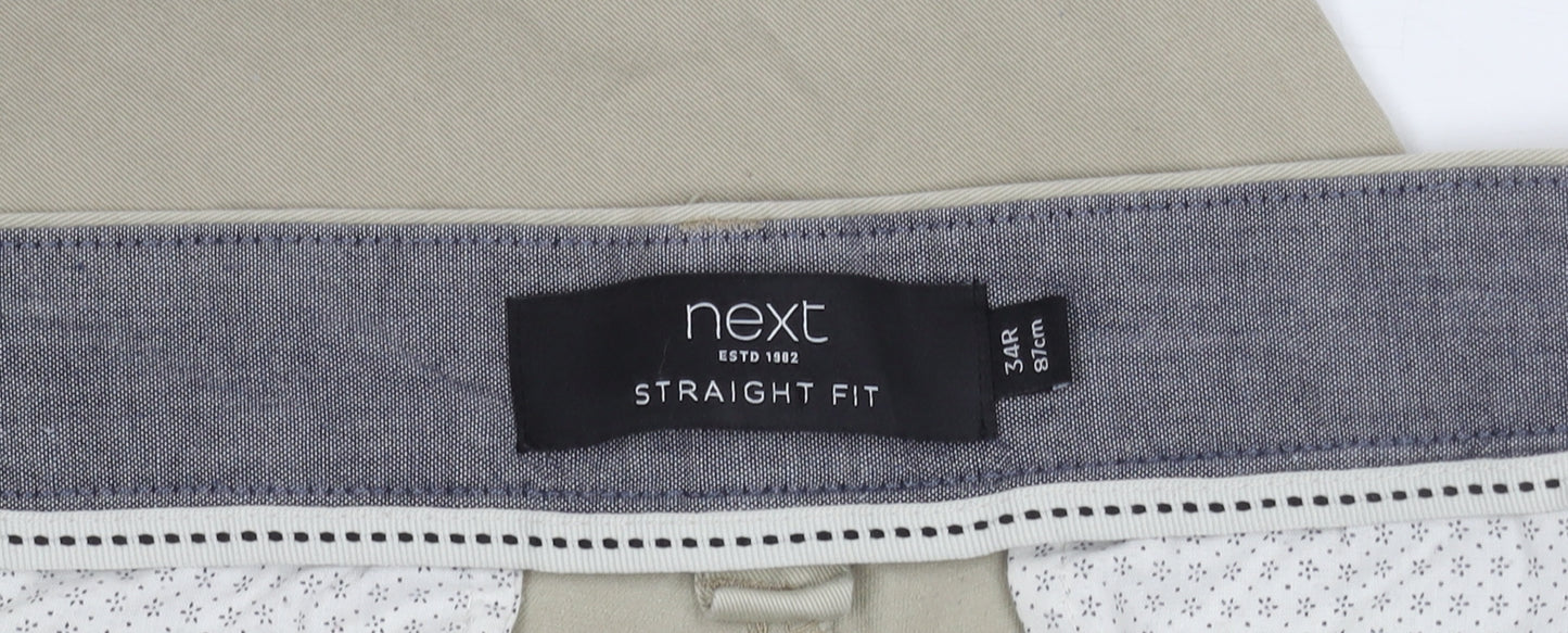 Next Men's Beige Chino Trousers 34R Straight Fit