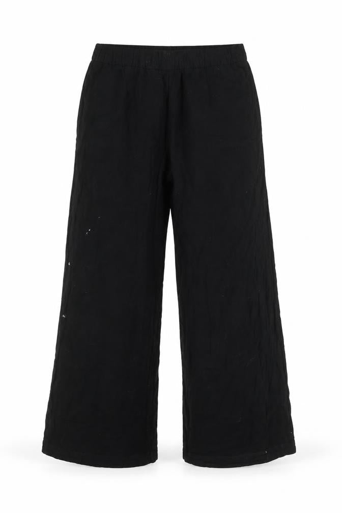 Front view of Weekday Women's Black Linen Elastic Waist Trousers, size S