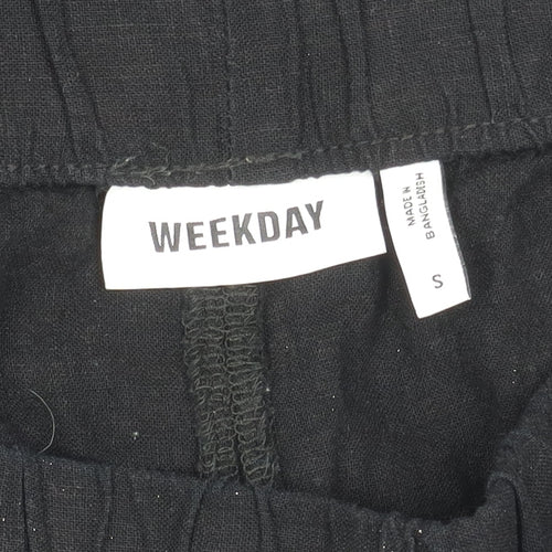 Weekday Women's Black Linen Elastic Waist Trousers Size S