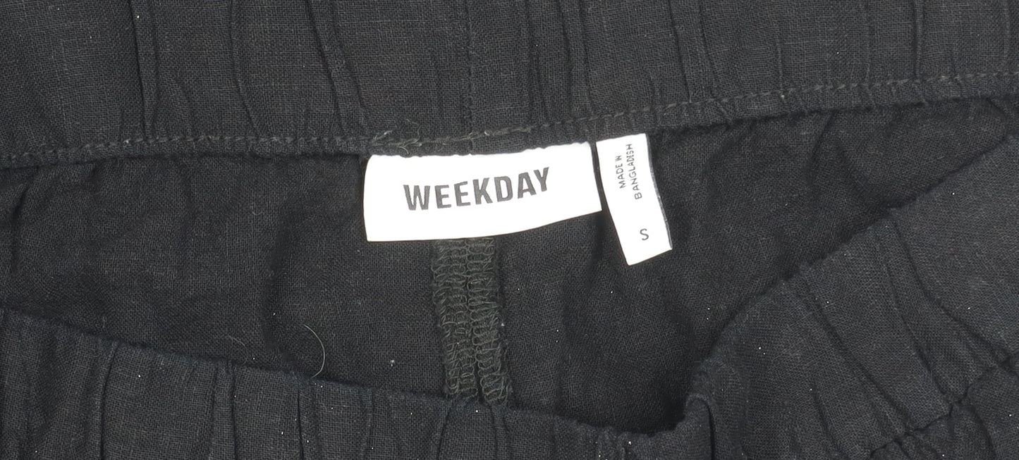 Weekday Women's Black Linen Elastic Waist Trousers Size S