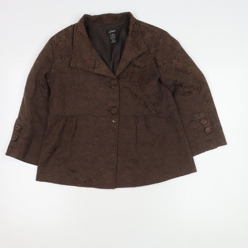 Fusion Women's Brown 3/4 Sleeve Floral Blazer Lined