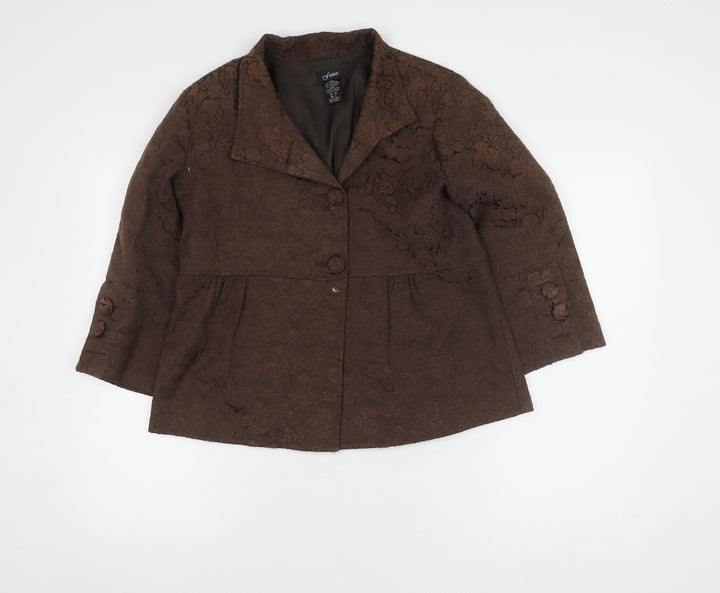 Fusion Women's Brown 3/4 Sleeve Floral Blazer Lined