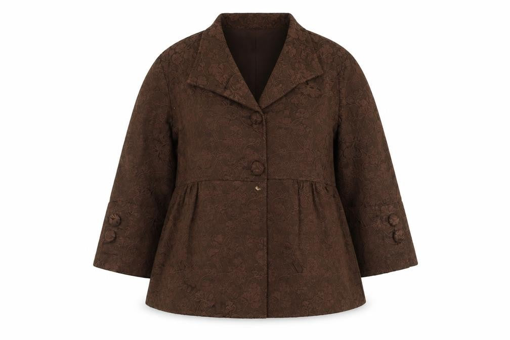 Front view of Fusion Women's Brown 3/4 Sleeve Floral Blazer Lined