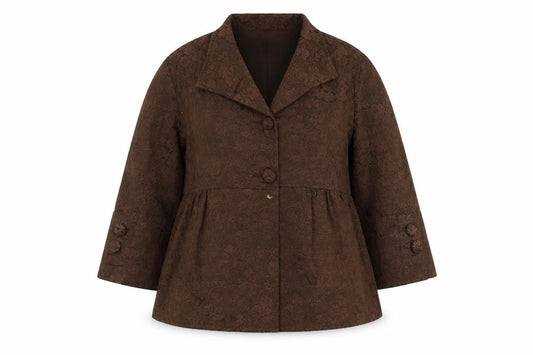 Front view of Fusion Women's Brown 3/4 Sleeve Floral Blazer Lined