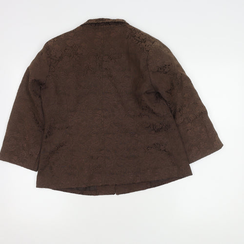 Fusion Women's Brown 3/4 Sleeve Floral Blazer Lined