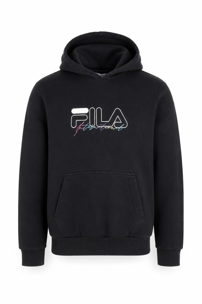 Front view of Fila Men's Black Logo Pullover Hoodie, size S