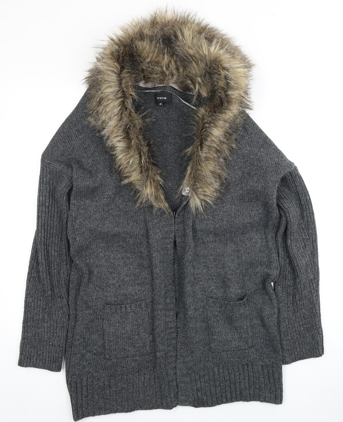 Firetrap Women's Grey Hooded Cardigan Size 14