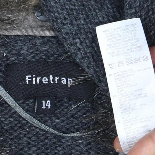 Firetrap Women's Grey Hooded Cardigan Size 14
