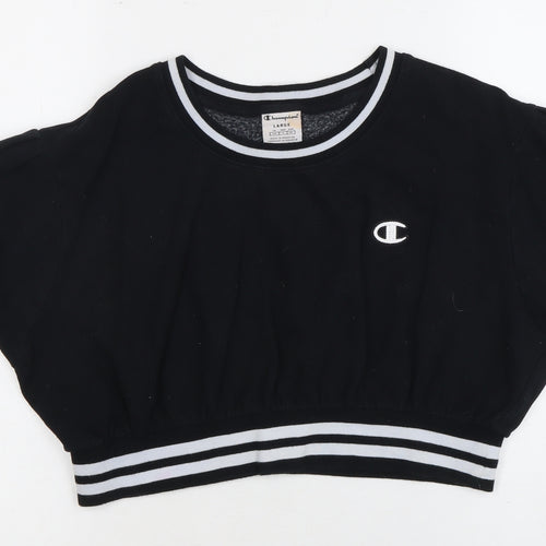 Champion Women's Black Cropped T-Shirt, Size L