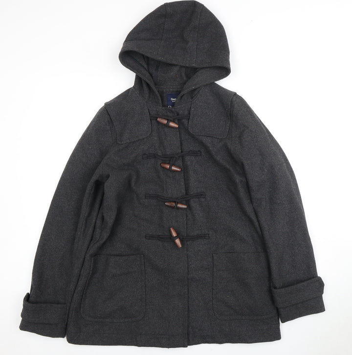 Gap Women's Grey Wool Hooded Coat M Casual Toggle