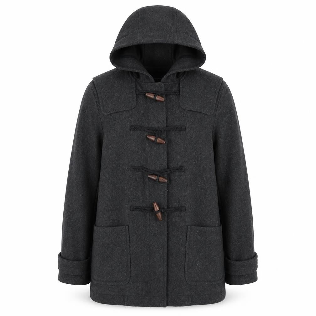 Front view of Gap Women's Grey Wool Hooded Coat M Casual Toggle