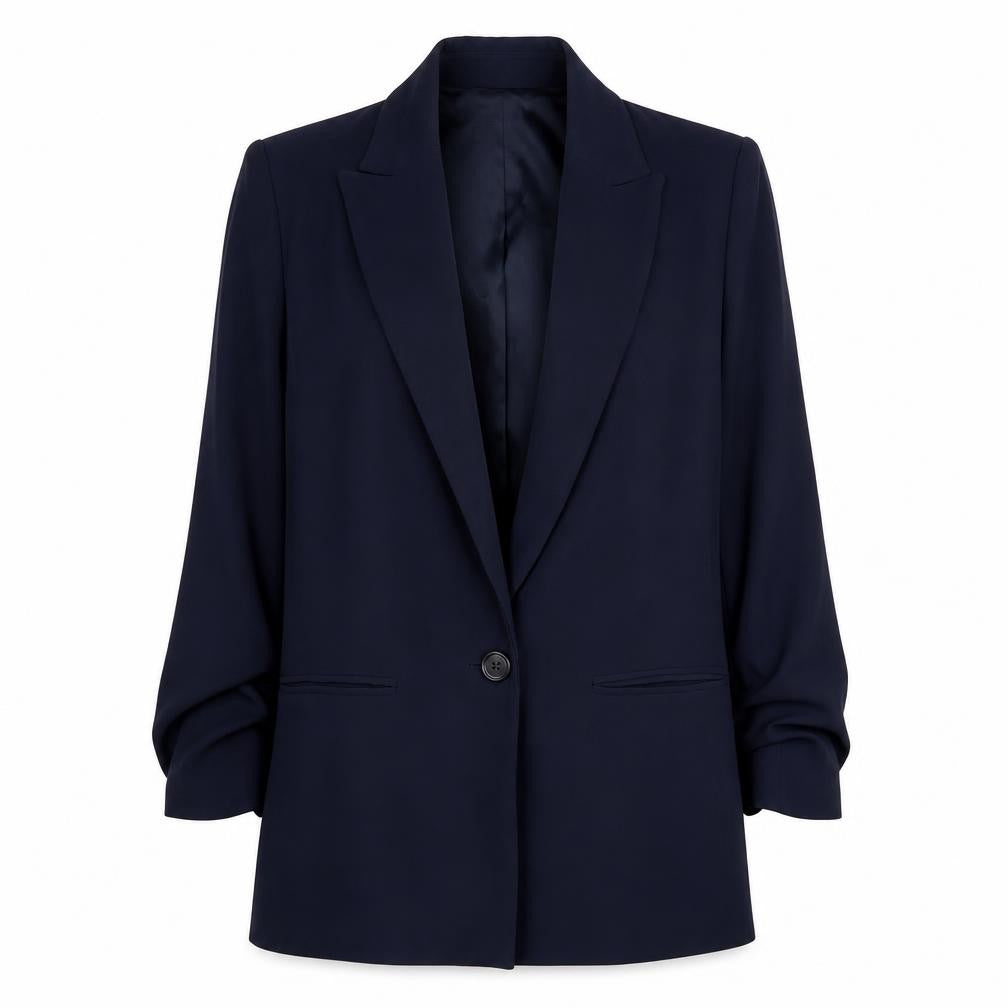 Front view of Mango Women's Blue Blazer, size 12, Business Office