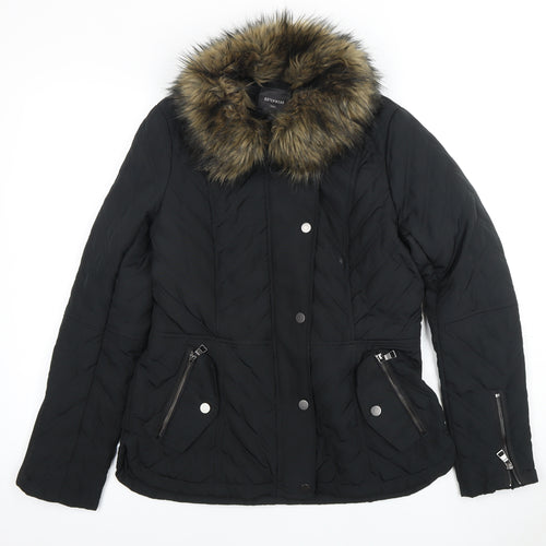 Next Women’s Black Puffer Jacket Size 12 Fur Trim