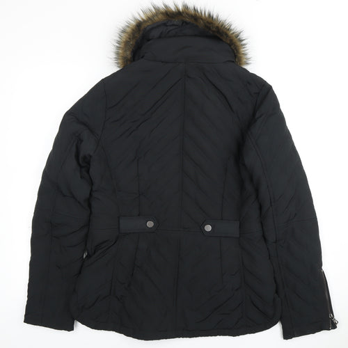 Next Women’s Black Puffer Jacket Size 12 Fur Trim