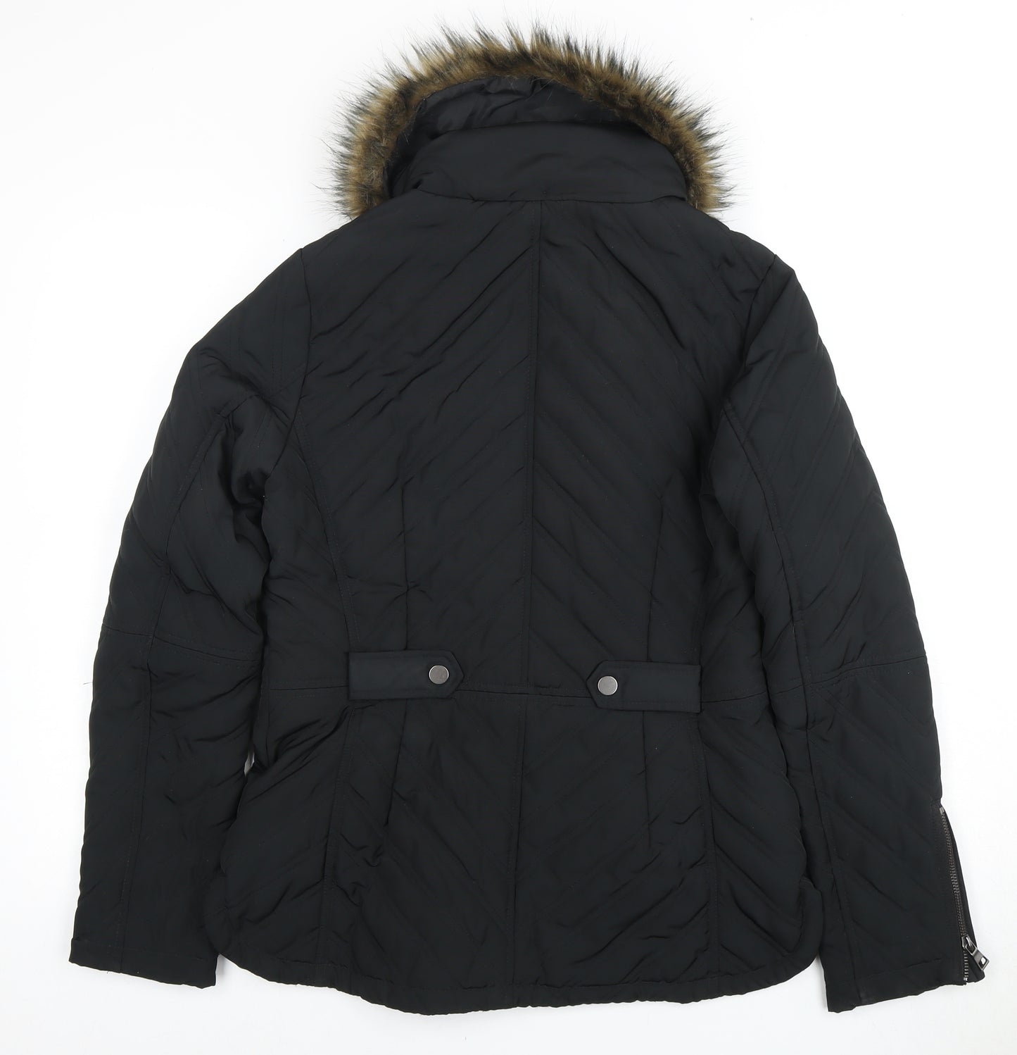 Next Women’s Black Puffer Jacket Size 12 Fur Trim