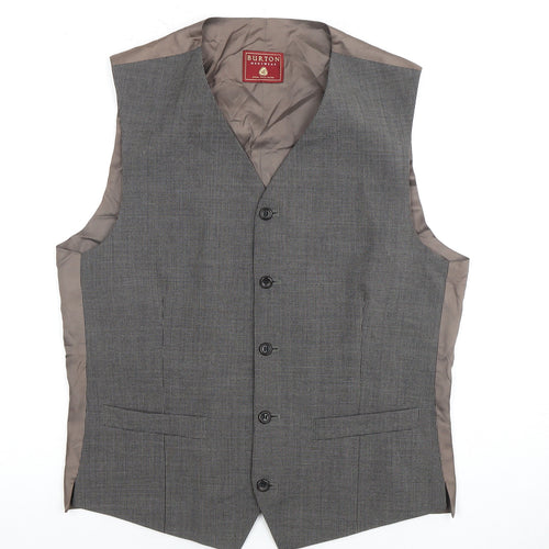 Burton Mens Grey Waistcoat, 38R Chest, Wool Blend
