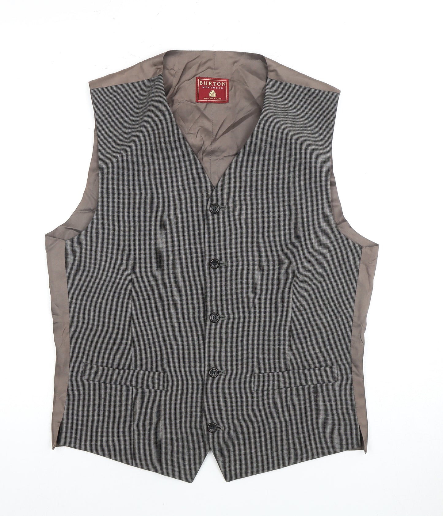 Burton Mens Grey Waistcoat, 38R Chest, Wool Blend