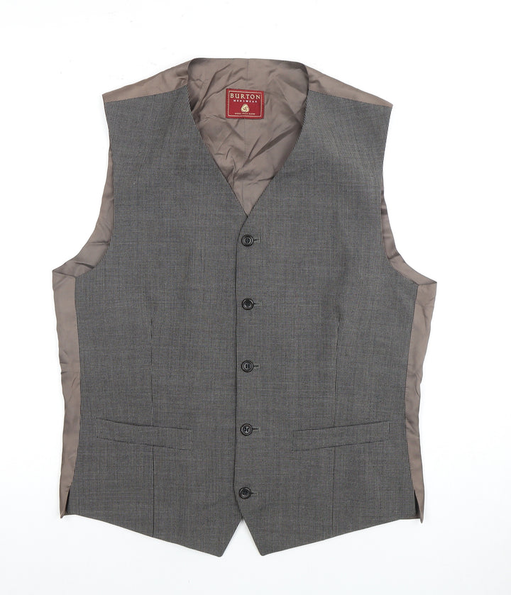 Burton Mens Grey Waistcoat, 38R Chest, Wool Blend