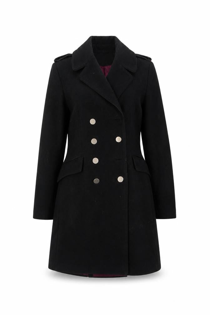 Front view of H&M Women's Black Pea Coat, size 8, – Classic Style