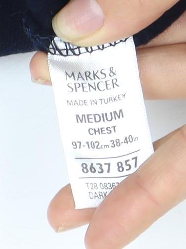 Marks and Spencer Men's Blue Crew Neck Pullover Sweatshirt