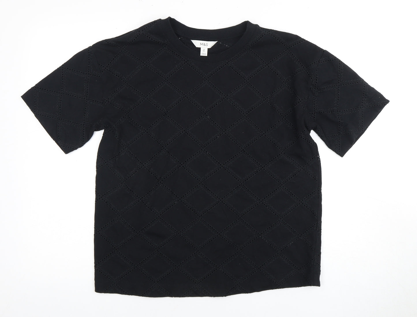 Marks and Spencer Women's Black Size 10 Geometric T-Shirt
