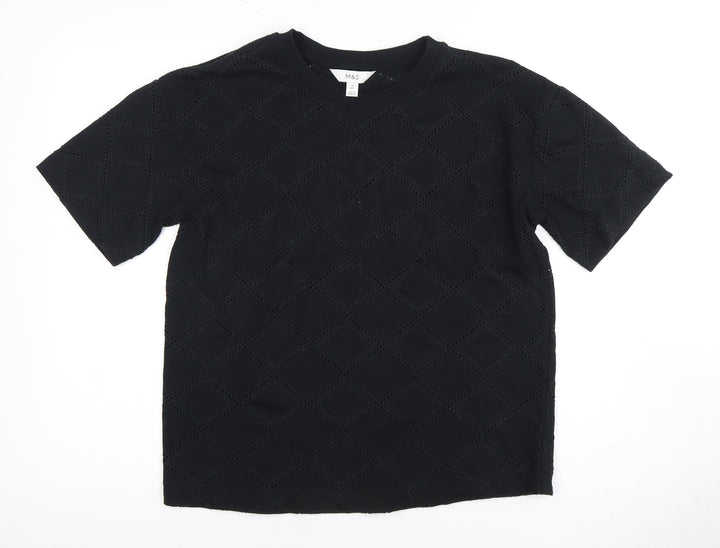 Marks and Spencer Women's Black Size 10 Geometric T-Shirt