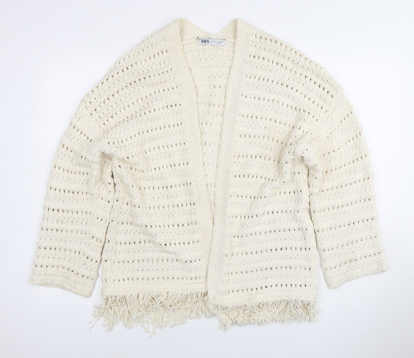 ZARA Women’s Ivory Open-Knit Open Front Cardigan, Size S
