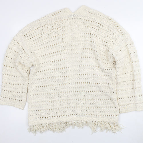 ZARA Women’s Ivory Open-Knit Open Front Cardigan, Size S