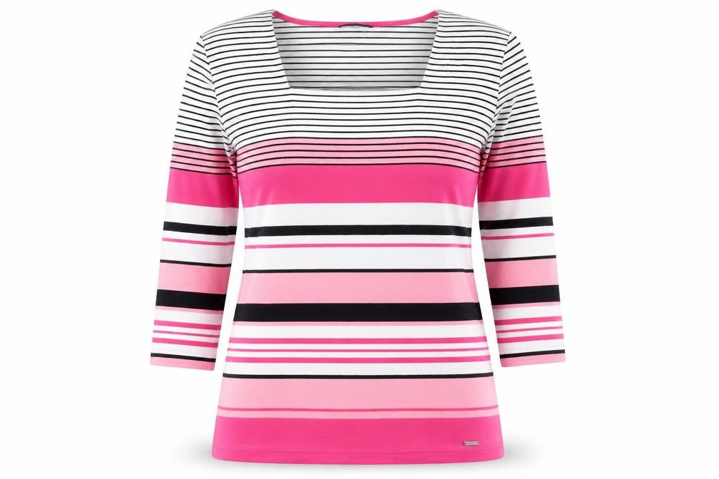Front view of Dash Women's Pink Striped 3/4 Sleeve Top, size 10